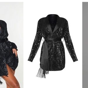 Sequin Black Tassel Mini Blazer Dress